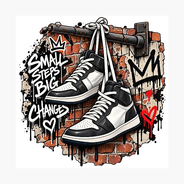 Item preview, Small Steps Big Changes – Black & White Street Sneakers designed and sold by TinyWeird.