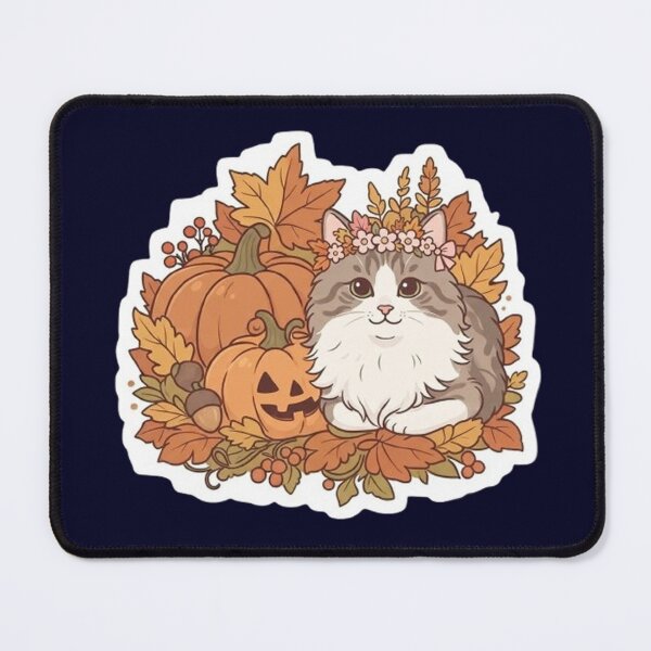 Item preview, Fluffy Cat With Flower Crown Autumn Pumpkins And Fall Leaves designed and sold by PetalsPaws.