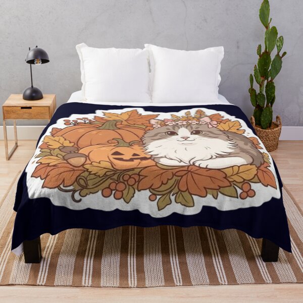 Item preview, Fluffy Cat With Flower Crown Autumn Pumpkins And Fall Leaves designed and sold by PetalsPaws.