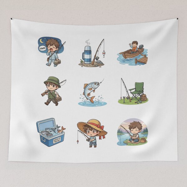 Item preview, Morning Fishing Sticker Sheet Cozy Outdoor Waterproof Decals designed and sold by mood-draftsman.