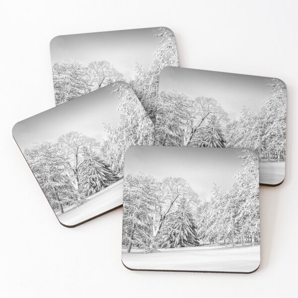 Item preview, Snow-covered evergreens in Kohler Wisconsin black and white designed and sold by TerraMediaLLC.