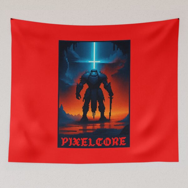 Item preview, Armored Warrior in a Dragon Cave Pixel Art {PIXELCORE} designed and sold by PIXELCORE-TEE.