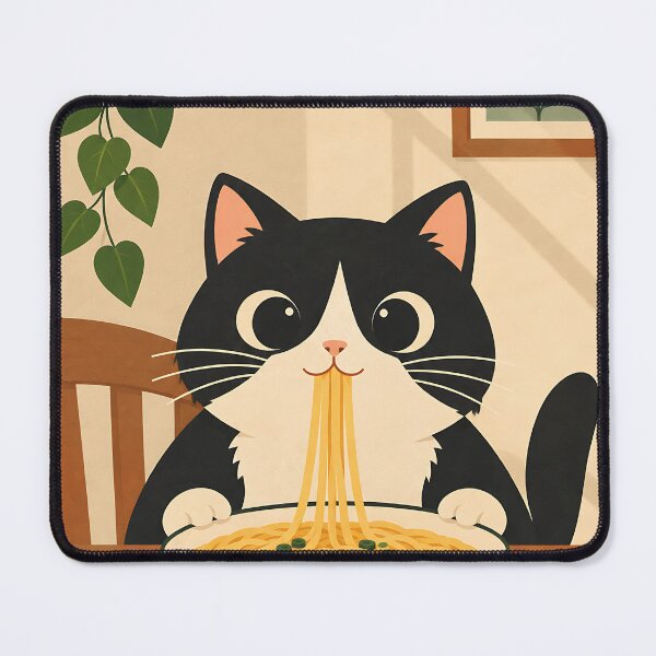 Item preview, Cute Cat Eating Noodles – Cozy Ramen Cat Kitchen Illustration designed and sold by zisad.