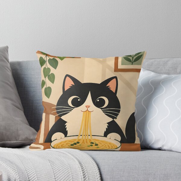 Item preview, Cute Cat Eating Noodles – Cozy Ramen Cat Kitchen Illustration designed and sold by zisad.
