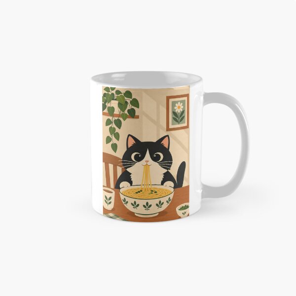 Item preview, Cute Cat Eating Noodles – Cozy Ramen Cat Kitchen Illustration designed and sold by zisad.