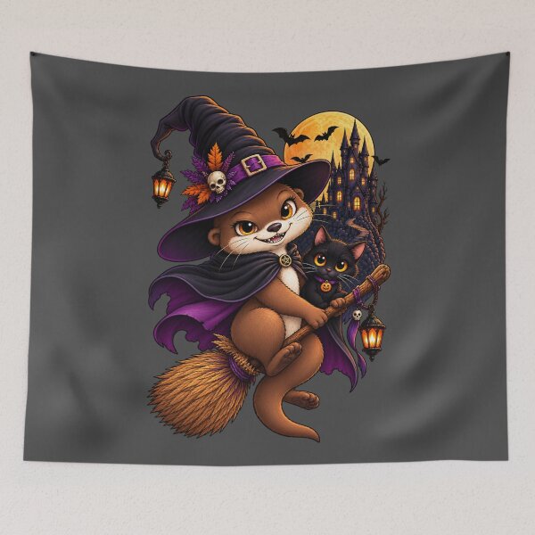 Item preview, Funny Otter Meme Collection - Halloween Witch Otter and Black Cat Gothic Spooky Art designed and sold by MiraLumeStudio.