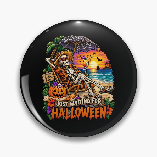 Item preview, Just Waiting for Halloween Skeleton Beach - Funny Tropical Halloween Skeleton designed and sold by Rtcraftani.