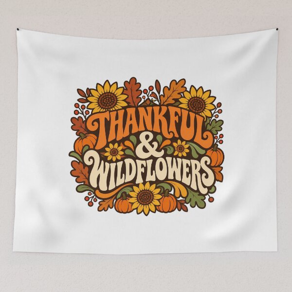 Item preview, Thankful Wildflowers Groovy Autumn Floral Thanksgiving designed and sold by chattsuede.