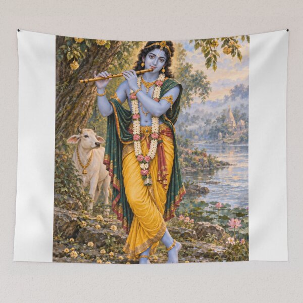 Item preview, Lord Krishna Avatar - Vrindavan Flute Devotional Art designed and sold by Homyar.