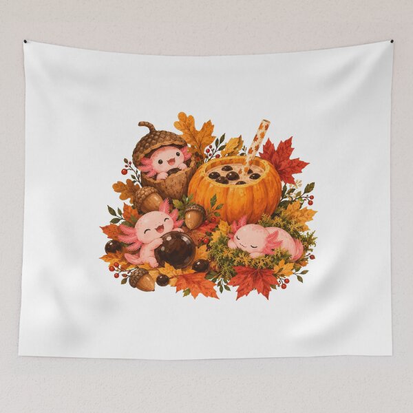 Item preview, Pumpkin Axolotl Autumn Tea Boba Fan designed and sold by chattsuede.