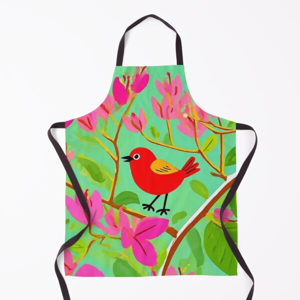 Item preview, Whimsical Red Bird and Pink Bougainvillea Illustration designed and sold by BLUESKY11a.