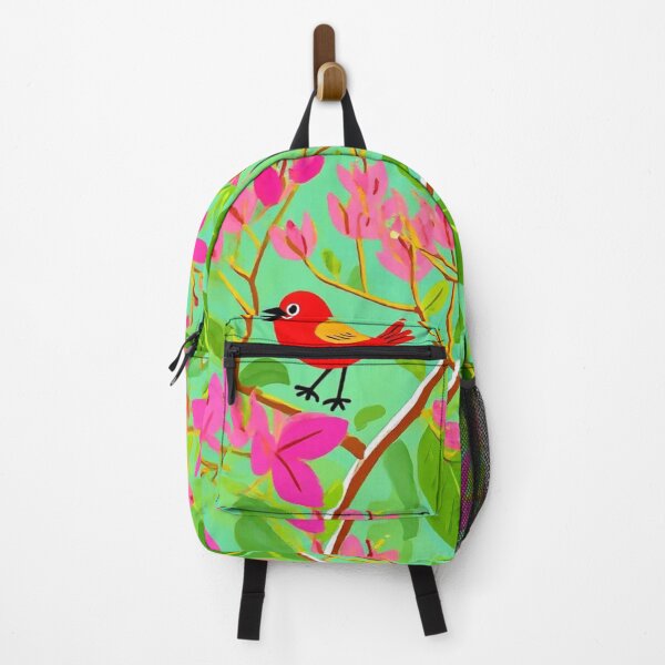 Item preview, Whimsical Red Bird and Pink Bougainvillea Illustration designed and sold by BLUESKY11a.