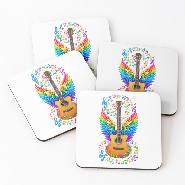 Item preview, Vibrant Acoustic Guitar with Rainbow Wings & Musical Notes - Colorful Music Art Design for Print & Digital Products designed and sold by CozyPaletteShop.