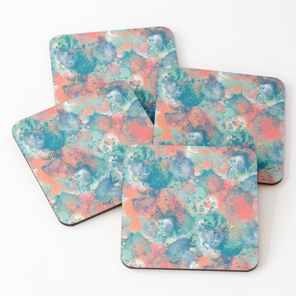 Item preview,  Paint Pour Design in Coral, Navy and Turquoise with Gold Accents designed and sold by Purposely Designed.