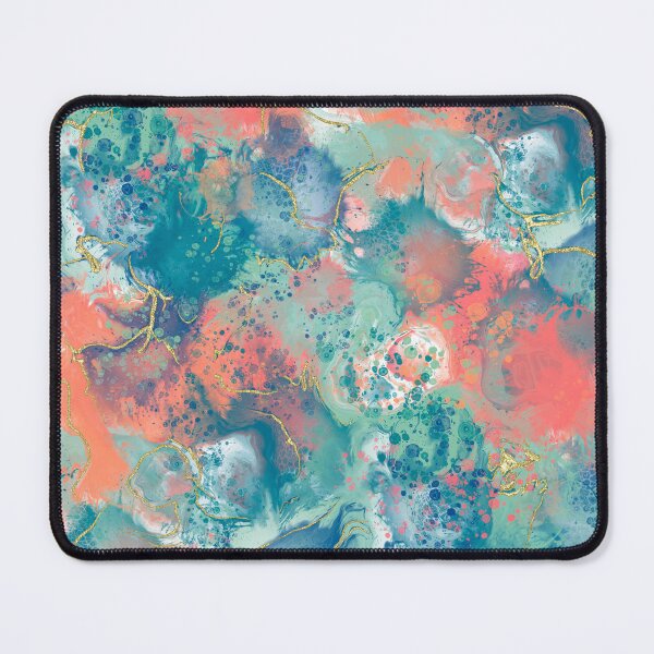 Item preview, Paint Pour Design in Coral, Navy and Turquoise with Gold Accents designed and sold by Purposely Designed.
