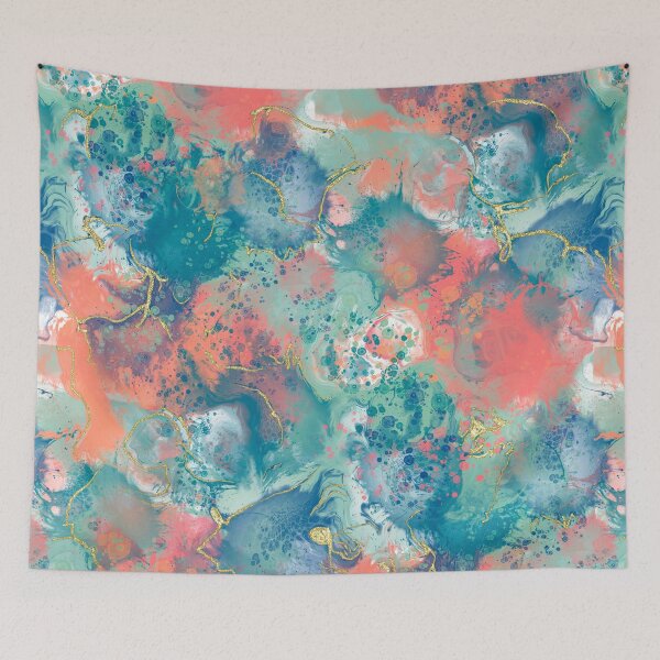 Item preview,  Paint Pour Design in Coral, Navy and Turquoise with Gold Accents designed and sold by Purposely Designed.