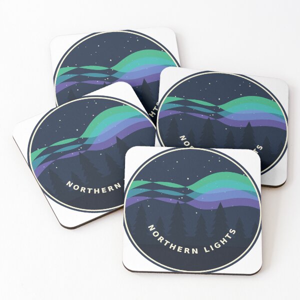 Item preview, Northern Lights Pine Forest - Retro Aurora Badge designed and sold by Mooncap Studio.