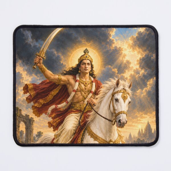 Item preview, Kalki Avatar of Lord Vishnu - White Horse Devotional Art designed and sold by Homyar.
