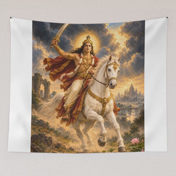 Item preview, Kalki Avatar of Lord Vishnu - White Horse Devotional Art designed and sold by Homyar.