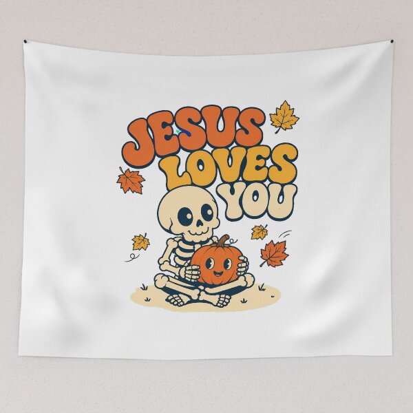 Item preview, Jesus Loves You Skeleton Autumn Faith Pumpkin designed and sold by chattsuede.