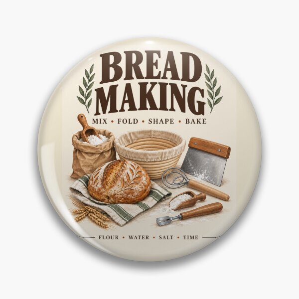 Artikelvorschau, Brotbacken | Vintage-Küchenposter zum Thema Sauerteigbacken entworfen und verkauft von astersgraphics.