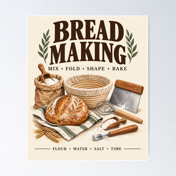 Item preview, Bread Making | Vintage Sourdough Baking Kitchen Poster designed and sold by astersgraphics.