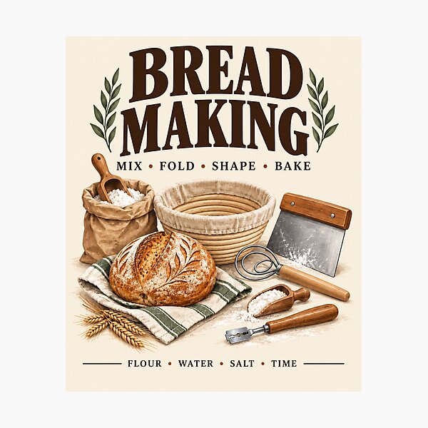Item preview, Bread Making | Vintage Sourdough Baking Kitchen Poster designed and sold by astersgraphics.