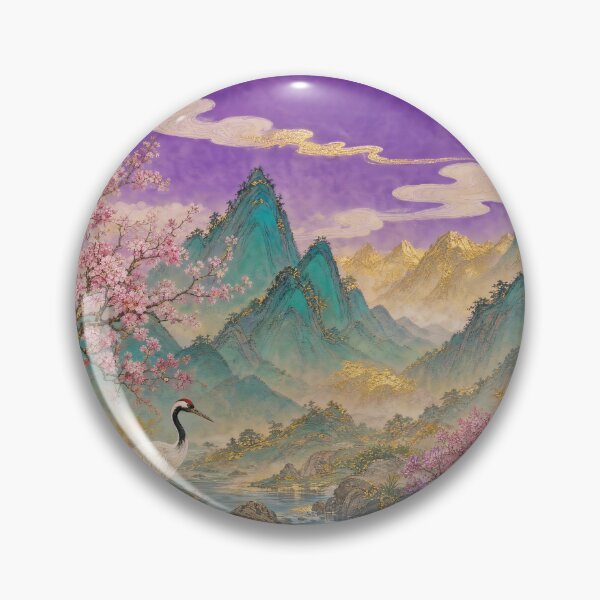 Item preview, Crane and Flowers at Mountain Stream designed and sold by Awakening Heart.