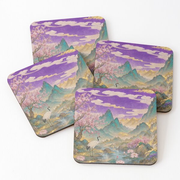 Item preview, Crane and Flowers at Mountain Stream designed and sold by Awakening Heart.