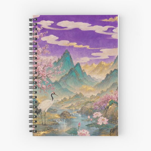 Item preview, Crane and Flowers at Mountain Stream designed and sold by Awakening Heart.