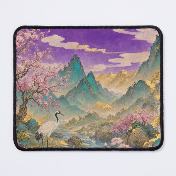 Item preview, Crane and Flowers at Mountain Stream designed and sold by Awakening Heart.