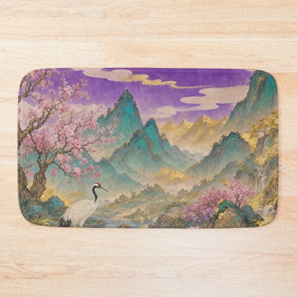 Item preview, Crane and Flowers at Mountain Stream designed and sold by Awakening Heart.