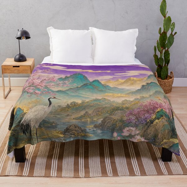Item preview, Crane and Flowers at Mountain Stream designed and sold by Awakening Heart.