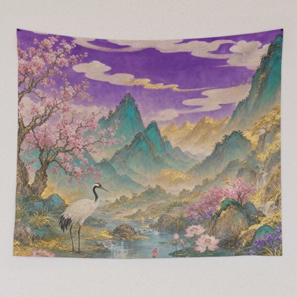 Item preview, Crane and Flowers at Mountain Stream designed and sold by Awakening Heart.