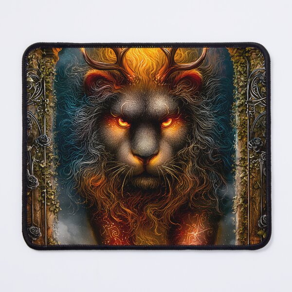 Item preview, Majestic Lion with Fiery Antlers and Mystical Aura designed and sold by Artessie.