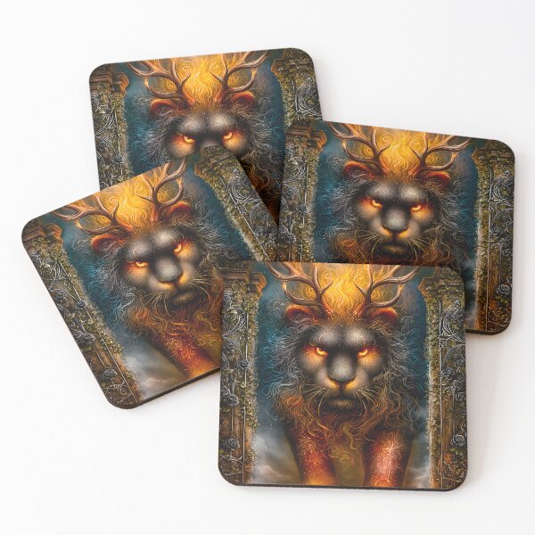 Item preview, Majestic Lion with Fiery Antlers and Mystical Aura designed and sold by Artessie.