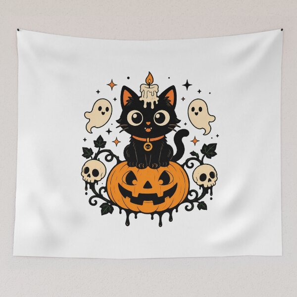 Item preview, Spooky Black Cat Pumpkin Ghost and Skull Halloween designed and sold by chattsuede.