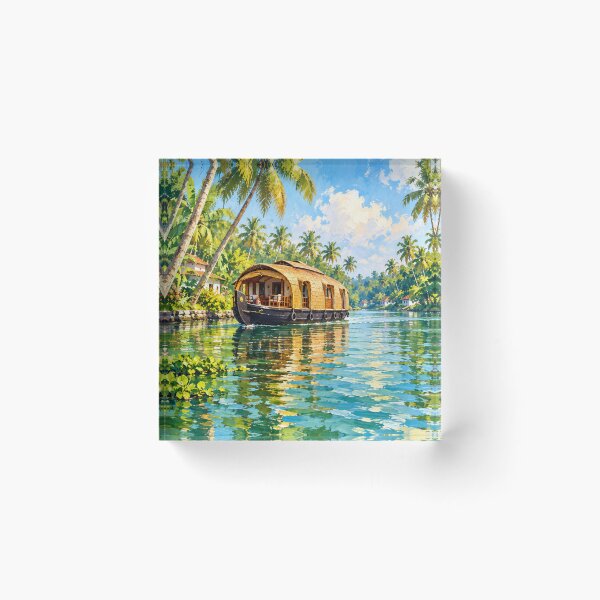 Item preview, Kerala Backwaters Houseboat – Tropical India Landscape Art designed and sold by Deepali Pathe.