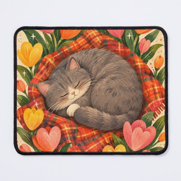 Item preview, Cozy Sleeping Cat with Tulips designed and sold by Pure Craft.