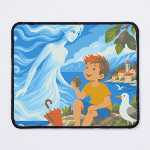 Item preview, A Gift from the Bura Wall Art, Adriatic Coastal Print, Mediterranean Folk Art, Whimsical Boy Illustration, Croatian Seaside Decor designed and sold by Studio pod Burom.