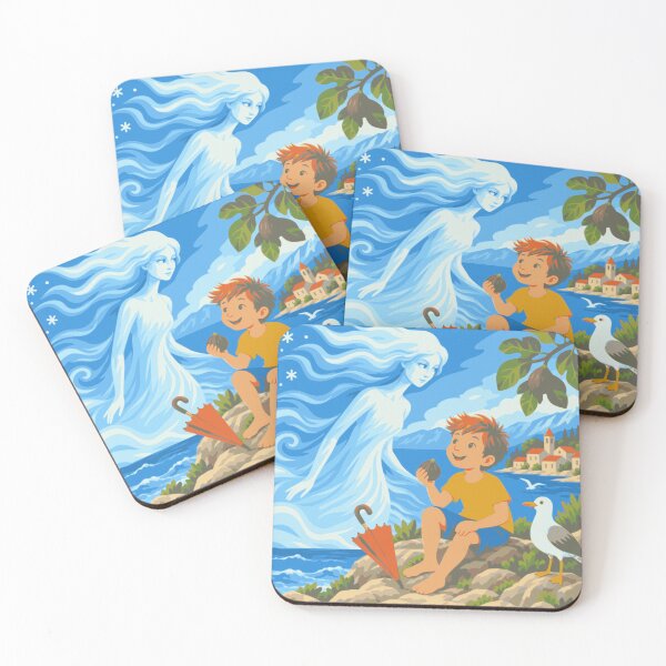 Item preview, A Gift from the Bura Wall Art, Adriatic Coastal Print, Mediterranean Folk Art, Whimsical Boy Illustration, Croatian Seaside Decor designed and sold by Studio pod Burom.