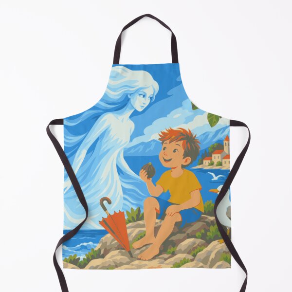 Artikelvorschau, Wandbild „Ein Geschenk der Bura“, Adria-Küstenmotiv, mediterrane Volkskunst, verspielte Jungenillustration, kroatische Küstendekoration entworfen und verkauft von Studio pod Burom.