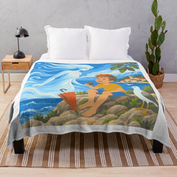 Item preview, A Gift from the Bura Wall Art, Adriatic Coastal Print, Mediterranean Folk Art, Whimsical Boy Illustration, Croatian Seaside Decor designed and sold by Studio pod Burom.