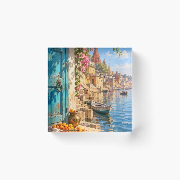 Item preview, Banaras Ghats Painting – Varanasi Ganges River India Art designed and sold by Deepali Pathe.