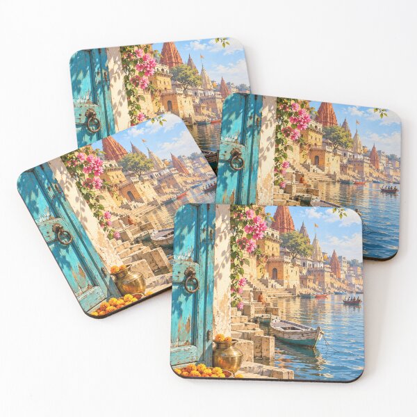 Item preview, Banaras Ghats Painting – Varanasi Ganges River India Art designed and sold by Deepali Pathe.
