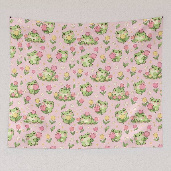 Item preview, Kawaii Frog Tulip Pattern designed and sold by Soft Berry Studio.
