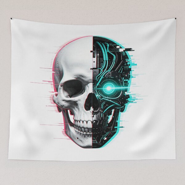 Item preview, Glitch Cyberpunk Skull with Glowing Cyan Eye designed and sold by LEOYinger.