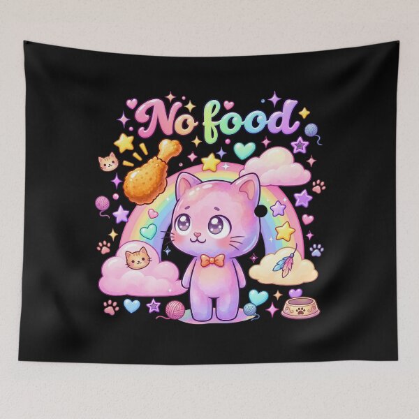 Item preview, No Food - Kawaii Cat Hungry Foodie Meme | No Problem Story Part 1 of 6 designed and sold by Retro Whiskers.