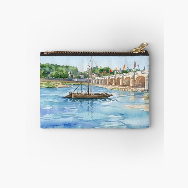 Aperçu de l'œuvre La Loire à Tours — Aquarelle numérique traditionnelle de Gabarre et Pont Wilson créée et vendue par M.ALK.Watercolor.