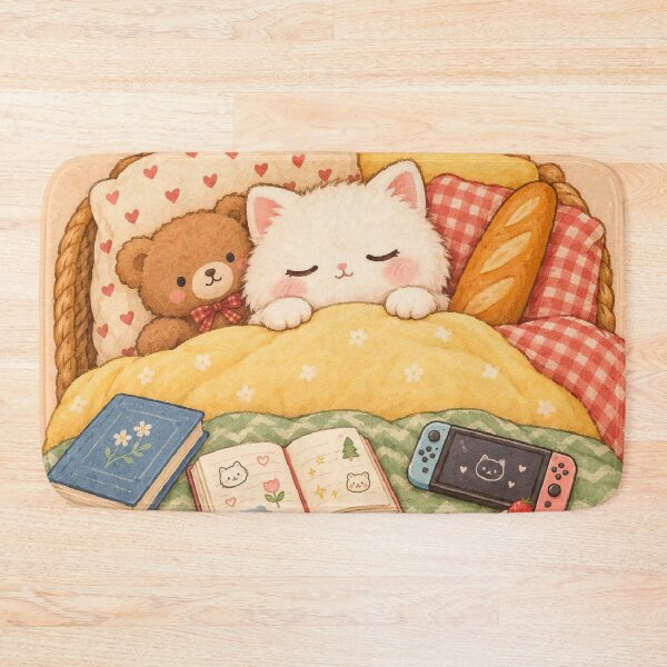 Item preview, Cozy Cottagecore Cat Sleeping In Bed 2 designed and sold by Pure Craft.